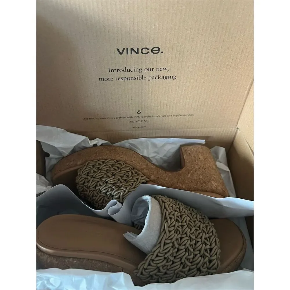 Vince Women's Beige Crochet Platform Sandals Size 7.5 Casual Summer